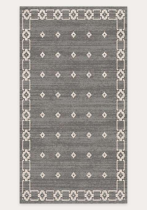 Washable Rugs Wool Blend Area Rug | Grey Bohemian Geometric Non Slip Carpet For Living Room
