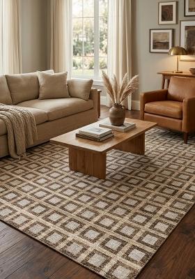 Saffron Rugs Hand Tufted Beige Brown Geometric Transitional Rectangular Wool Area Rug