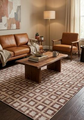 Saffron Rugs Hand Tufted Brown Beige Geometric Transitional Rectangular Wool Area Rug