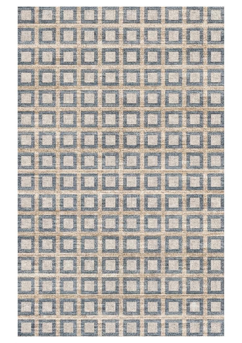 Saffron Rugs Hand Tufted Blue Beige Geometric Transitional Rectangular Wool Area Rug - Indya