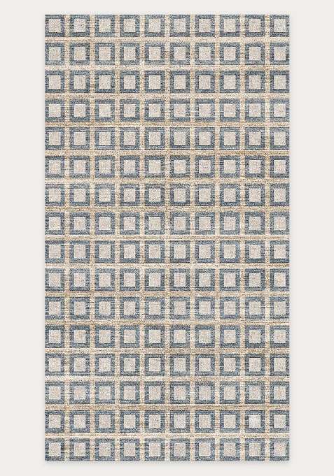 Washable Rugs Wool Blend Area Rug | Blue Beige Transitional Geometric Non Slip Carpet For Living Room
