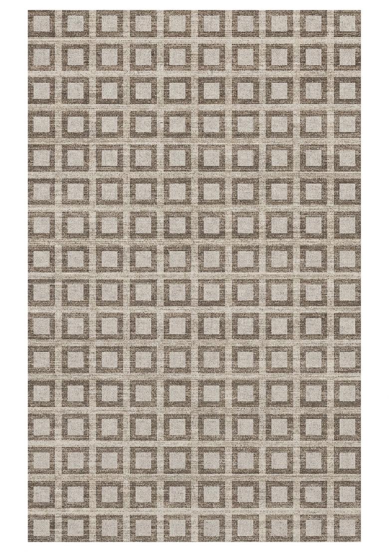 Saffron Rugs Hand Tufted Beige Grey Geometric Transitional Rectangular Wool Area Rug - Indya