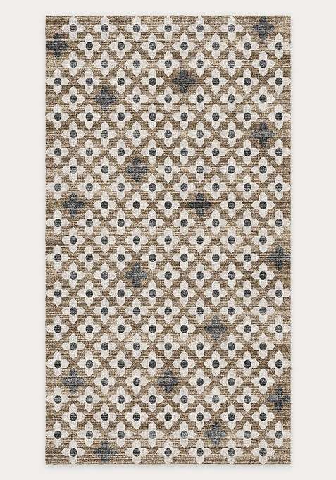 Washable Rugs Wool Blend Area Rug | Tan Brown Transitional Floral Non Slip Carpet For Living Room