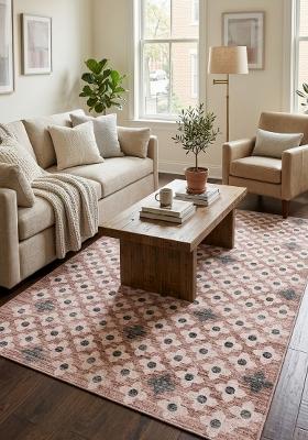 Saffron Rugs Hand Tufted Dusty Pink Floral Transitional Rectangular Wool Area Rug