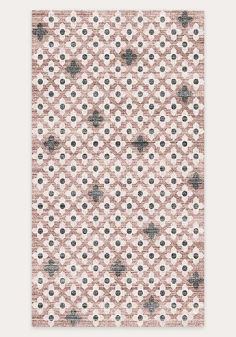 Washable Rugs Wool Blend Area Rug | Dusty Pink Transitional Floral Non Slip Carpet For Living Room