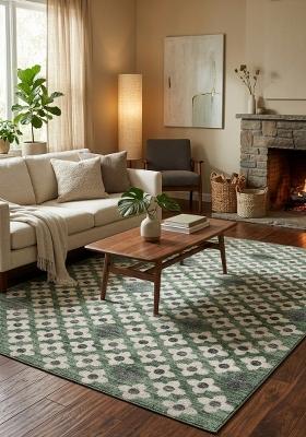 Saffron Rugs Hand Tufted Sage Green Floral Transitional Rectangular Wool Area Rug
