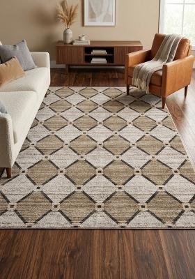 Saffron Rugs Hand Tufted Beige Brown Trellis Contemporary Rectangular Wool Area Rug