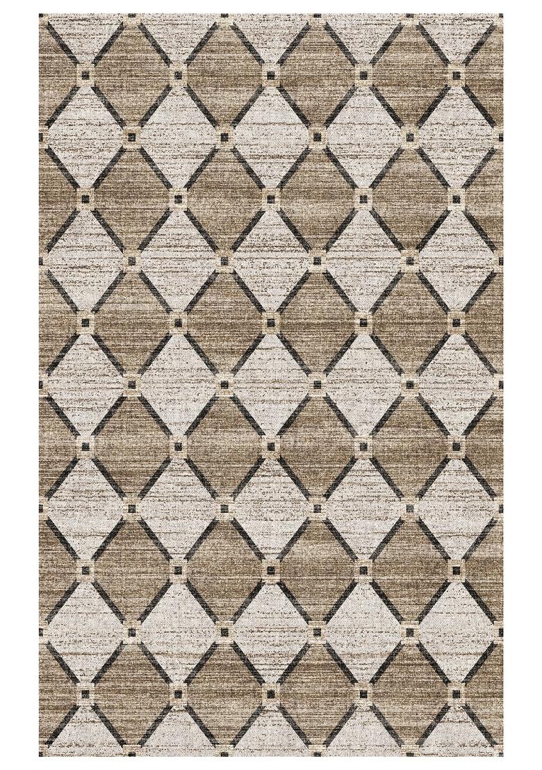 Saffron Rugs Hand Tufted Beige Brown Trellis Contemporary Rectangular Wool Area Rug - Indya