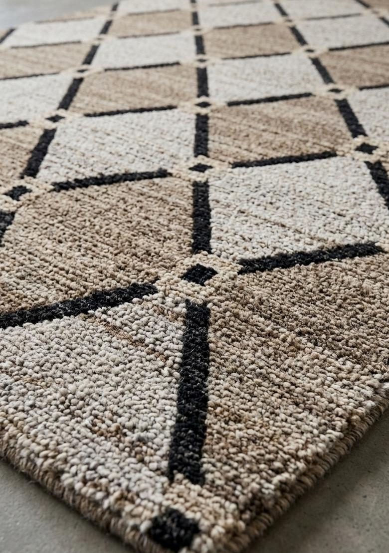 Saffron Rugs Hand Tufted Beige Brown Trellis Contemporary Rectangular Wool Area Rug - Indya