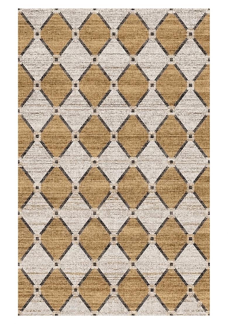 Saffron Rugs Hand Tufted Golden Tan Trellis Contemporary Rectangular Wool Area Rug - Indya