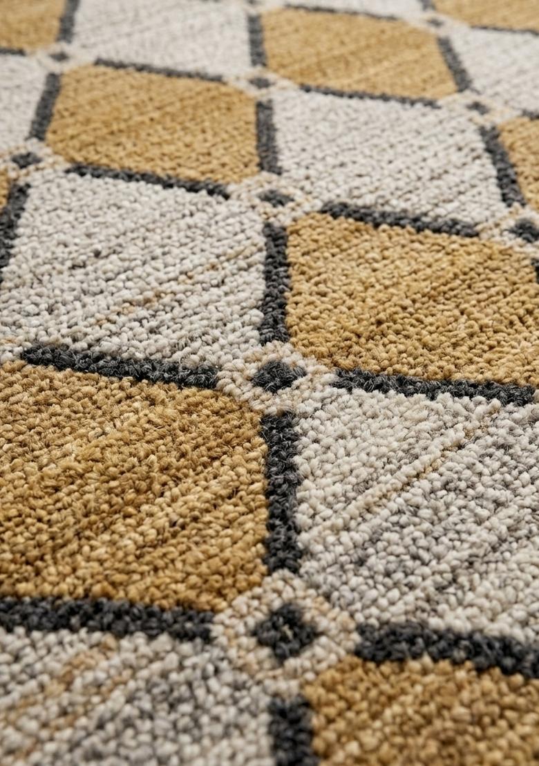 Saffron Rugs Hand Tufted Golden Tan Trellis Contemporary Rectangular Wool Area Rug - Indya