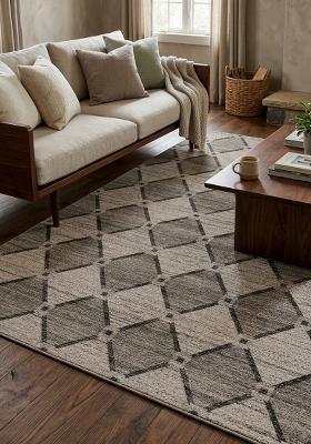 Saffron Rugs Hand Tufted Grey Beige Trellis Contemporary Rectangular Wool Area Rug