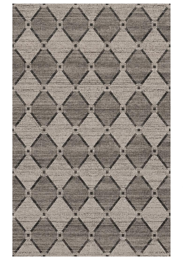 Saffron Rugs Hand Tufted Grey Beige Trellis Contemporary Rectangular Wool Area Rug - Indya