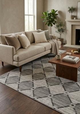Saffron Rugs Hand Tufted Light Grey Trellis Contemporary Rectangular Wool Area Rug