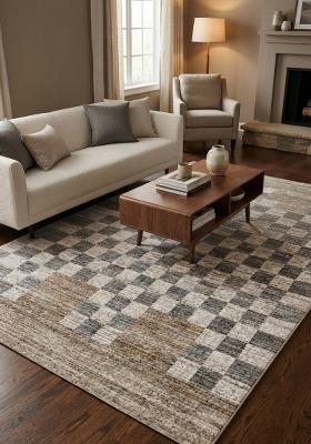 Saffron Rugs Hand Tufted Grey and Cream Checkered Transitional Rectangular Wool Area Rug