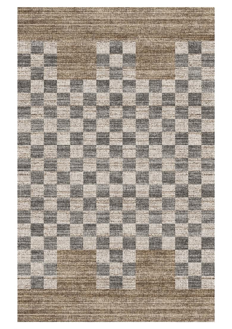 Saffron Rugs Hand Tufted Grey and Cream Checkered Transitional Rectangular Wool Area Rug - Indya