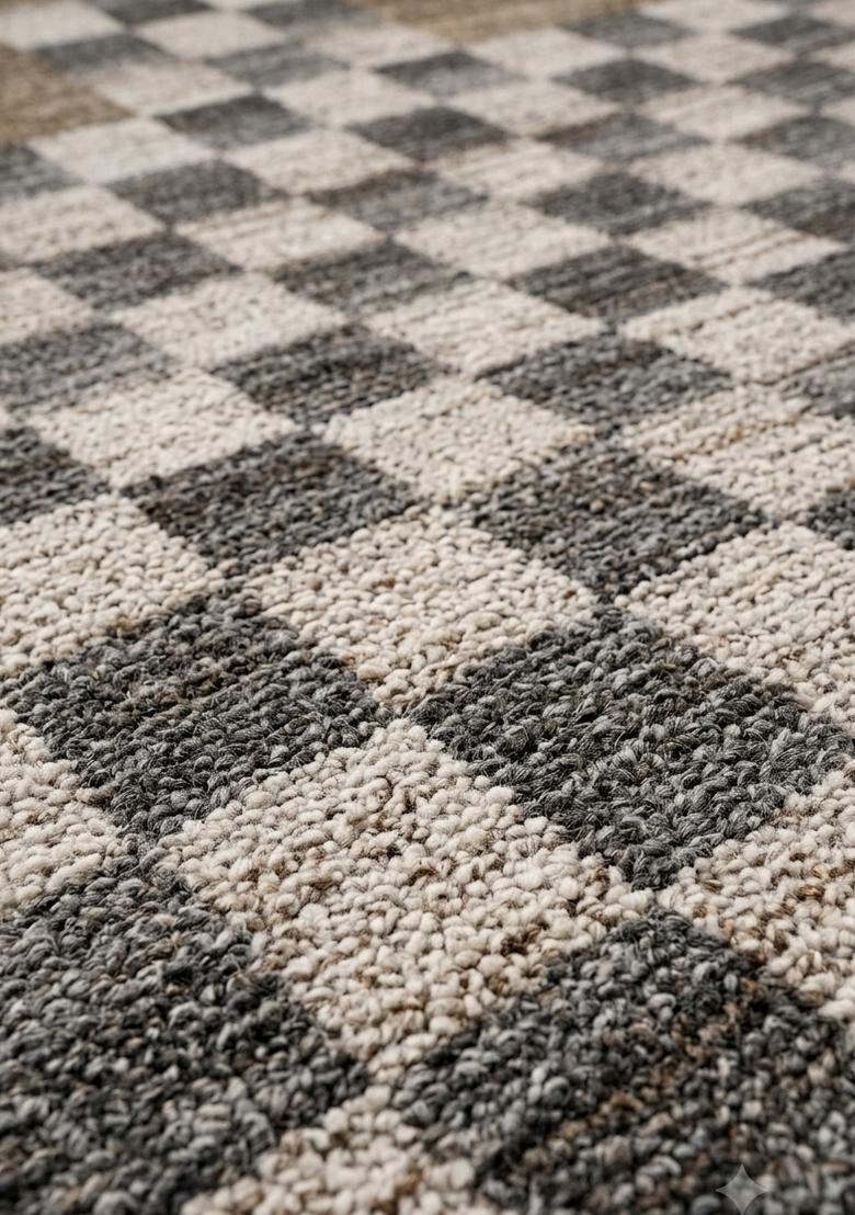 Saffron Rugs Hand Tufted Grey and Cream Checkered Transitional Rectangular Wool Area Rug - Indya