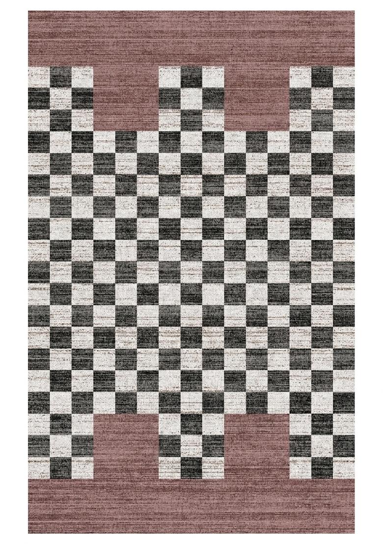 Saffron Rugs Hand Tufted Black Cream Mauve Checkered Transitional Rectangular Wool Area Rug - Indya