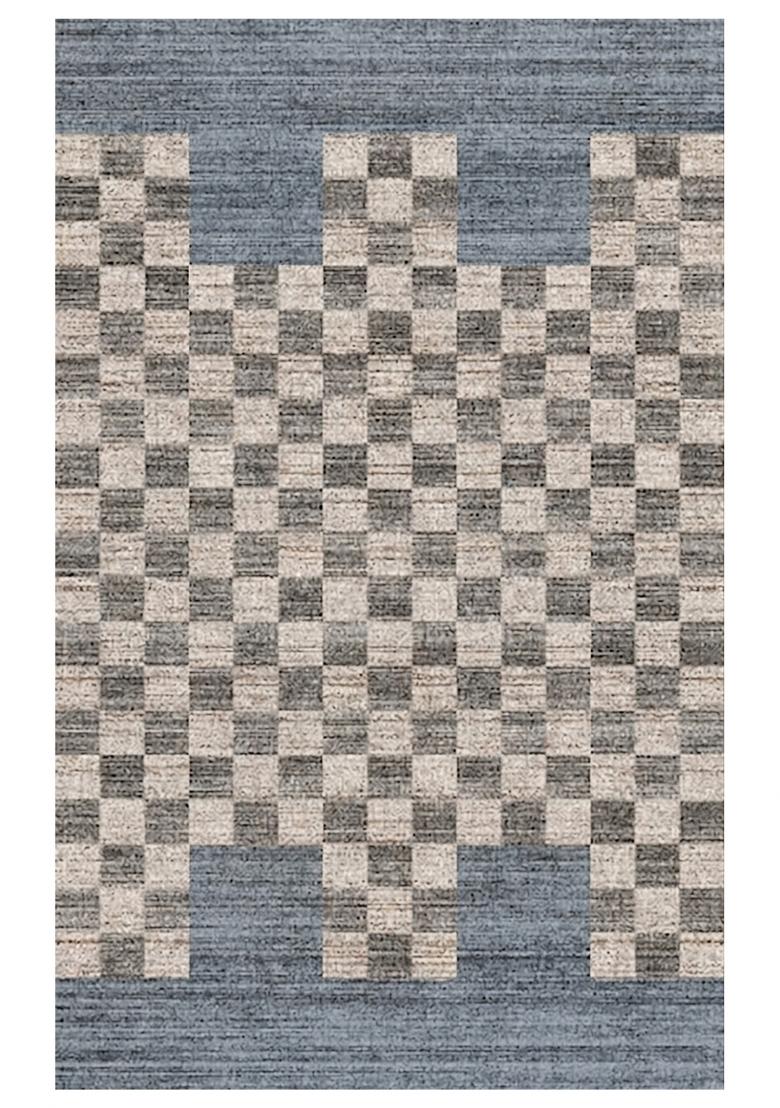 Saffron Rugs Hand Tufted Blue Grey Checkered Transitional Rectangular Wool Area Rug - Indya