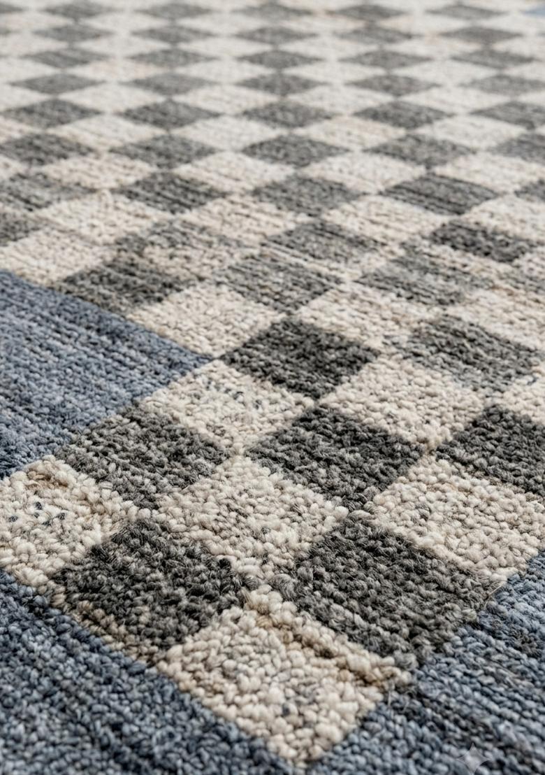 Saffron Rugs Hand Tufted Blue Grey Checkered Transitional Rectangular Wool Area Rug - Indya