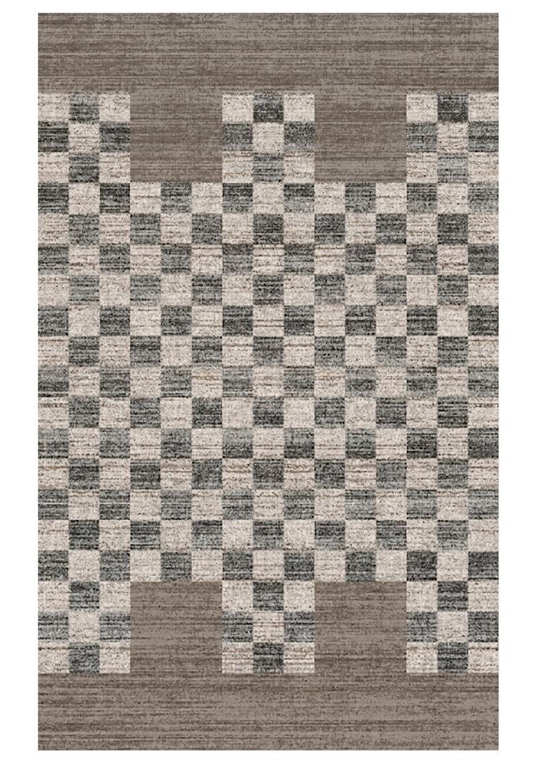 Saffron Rugs Hand Tufted Grey Beige Checkered Transitional Rectangular Wool Area Rug - Indya