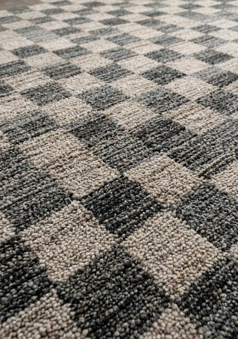 Saffron Rugs Hand Tufted Grey Beige Checkered Transitional Rectangular Wool Area Rug - Indya