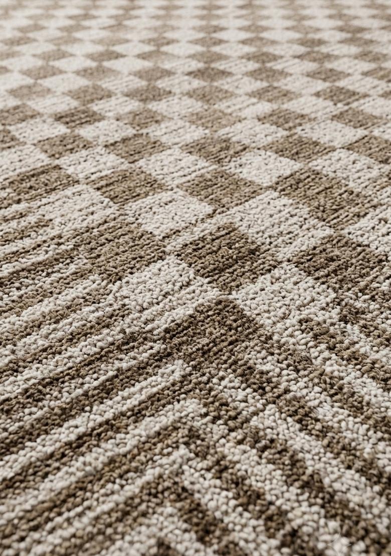 Saffron Rugs Hand Tufted Tan Brown Checkered Contemporary Rectangular Wool Area Rug - Indya