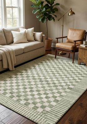 Saffron Rugs Hand Tufted Sage Green Checkered Contemporary Rectangular Wool Area Rug