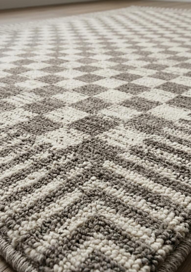 Saffron Rugs Hand Tufted Warm Grey Beige Checkered Contemporary Rectangular Wool Area Rug - Indya