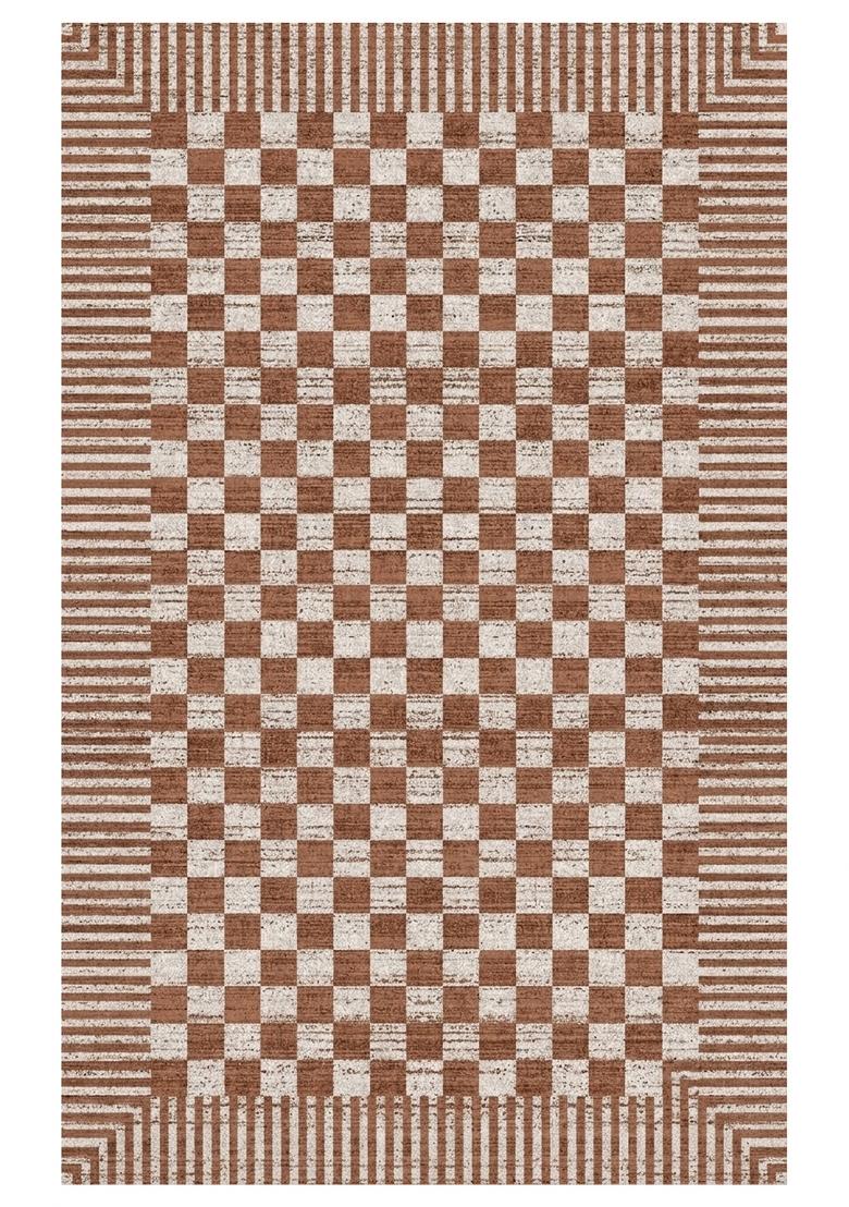 Saffron Rugs Hand Tufted Terracotta Brown Checkered Contemporary Rectangular Wool Area Rug - Indya