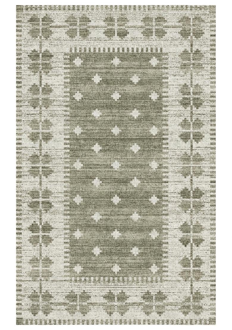 Saffron Rugs Hand Tufted Olive Green Geometric Moroccan Rectangular Wool Area Rug - Indya