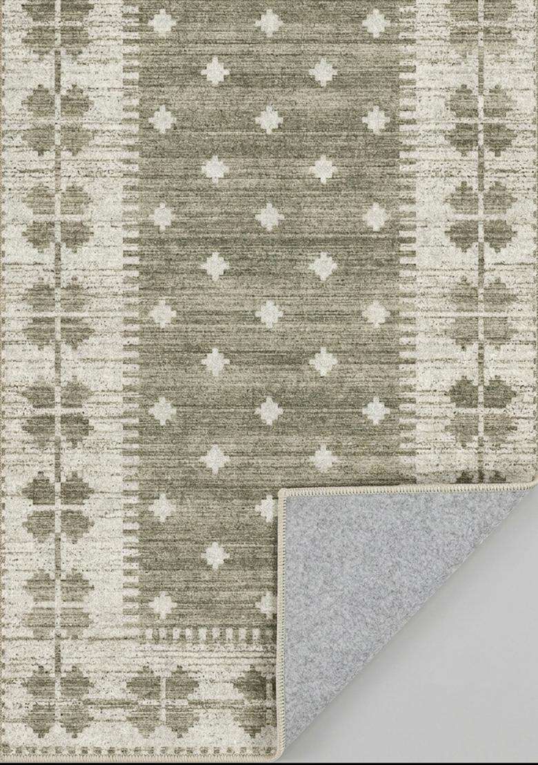 Saffron Rugs Wool Flat Weave TPR Backing Machine Washable Rectangular Rug  Non Slip | Olive Green Moroccan Geometric Carpet for Living Room - Indya