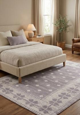 Saffron Rugs Hand Tufted Lavender Grey Geometric Moroccan Rectangular Wool Area Rug