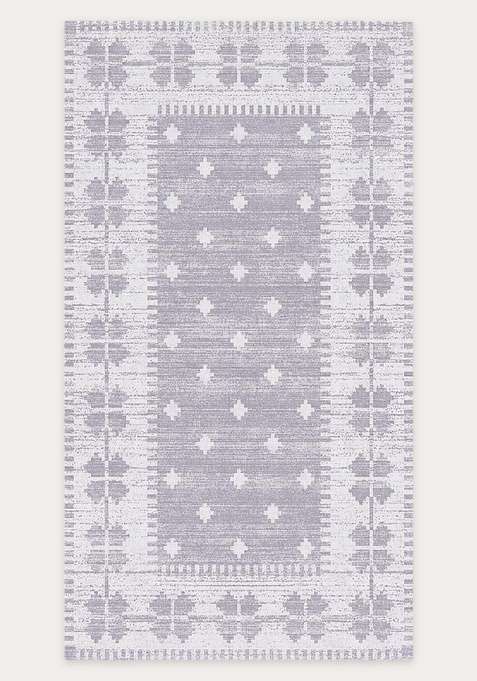 Washable Rugs Wool Blend Area Rug | Lavender Grey Moroccan Geometric Non Slip Carpet For Living Room
