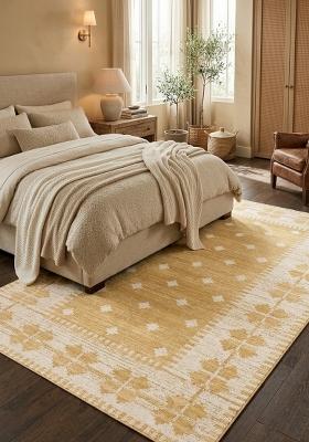 Saffron Rugs Hand Tufted Golden Yellow Geometric Moroccan Rectangular Wool Area Rug