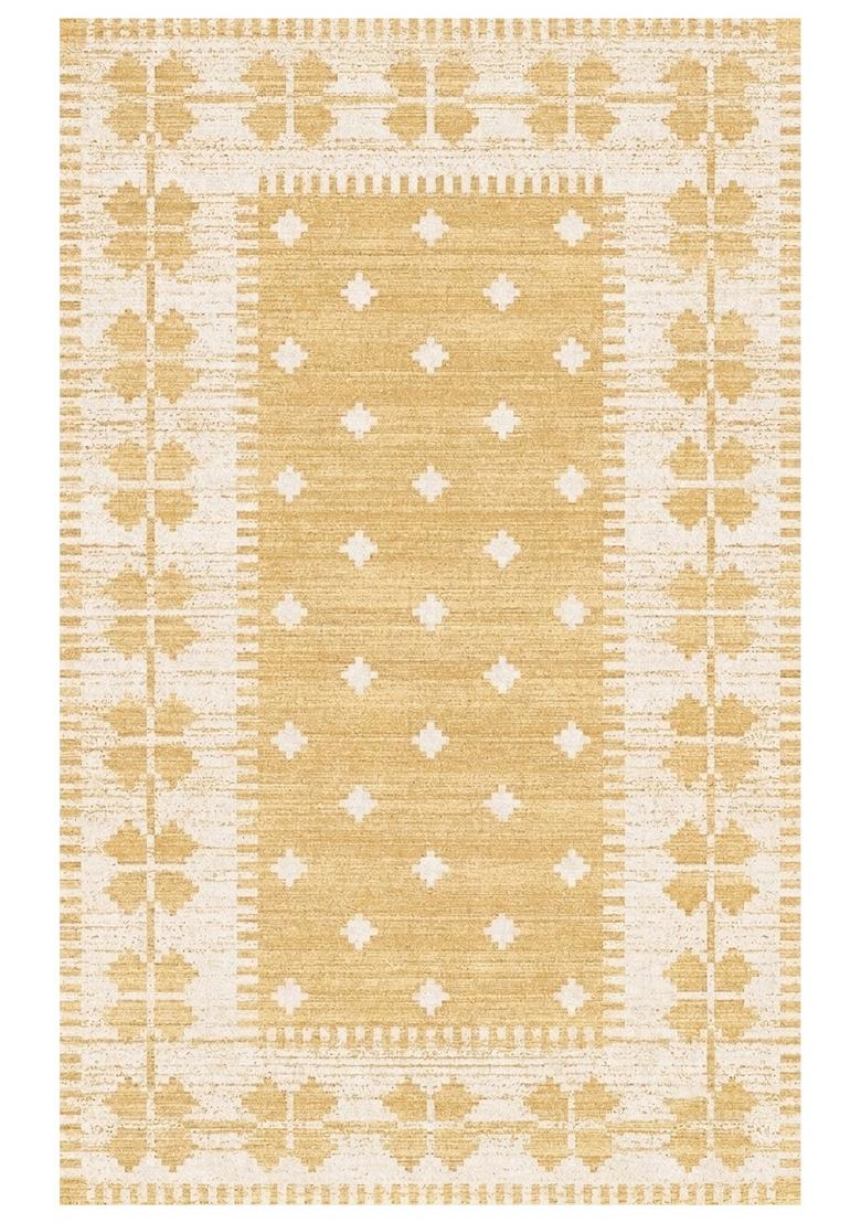 Saffron Rugs Hand Tufted Golden Yellow Geometric Moroccan Rectangular Wool Area Rug - Indya