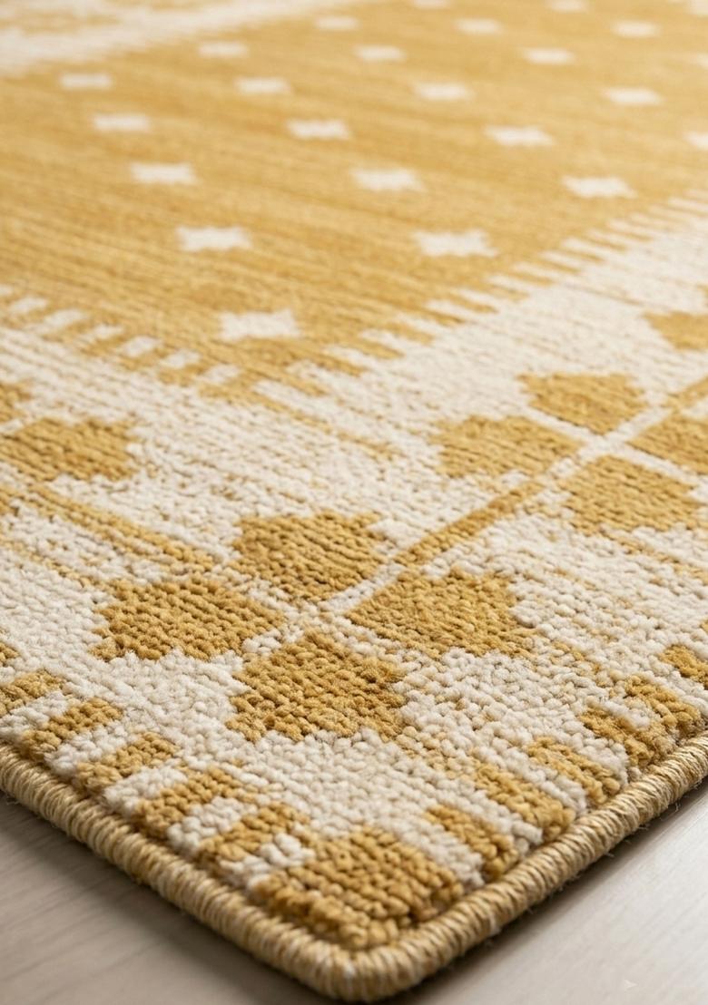 Saffron Rugs Hand Tufted Golden Yellow Geometric Moroccan Rectangular Wool Area Rug - Indya