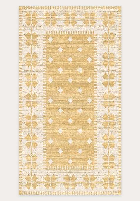 Washable Rugs Wool Blend Area Rug | Golden Yellow Moroccan Geometric Non Slip Carpet For Living Room