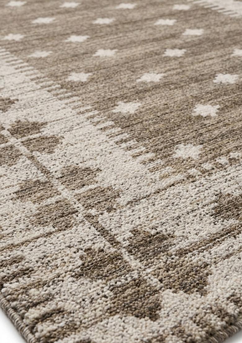 Saffron Rugs Hand Tufted Taupe Beige Geometric Moroccan Rectangular Wool Area Rug - Indya