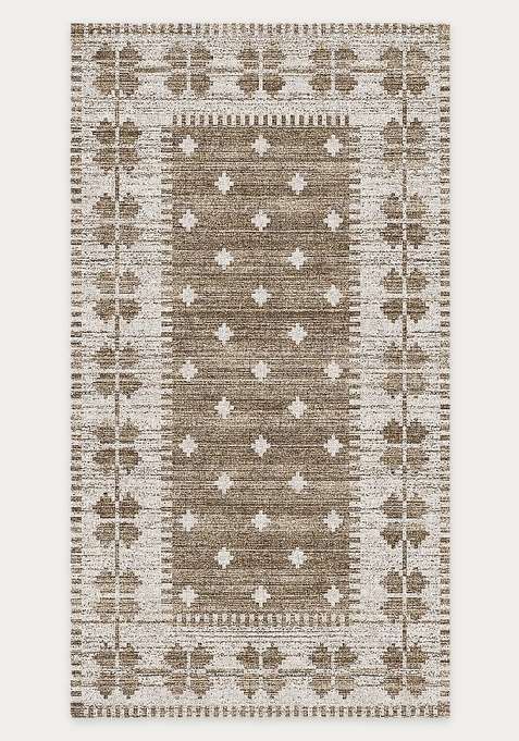 Washable Rugs Wool Blend Area Rug | Taupe Beige Moroccan Geometric Non Slip Carpet For Living Room