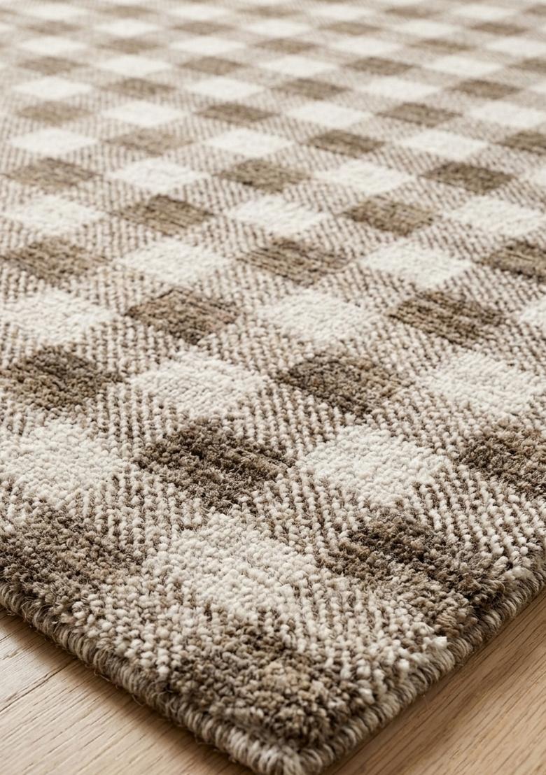 Saffron Rugs Hand Tufted Brown Beige Checkered Farmhouse Rectangular Wool Area Rug - Indya