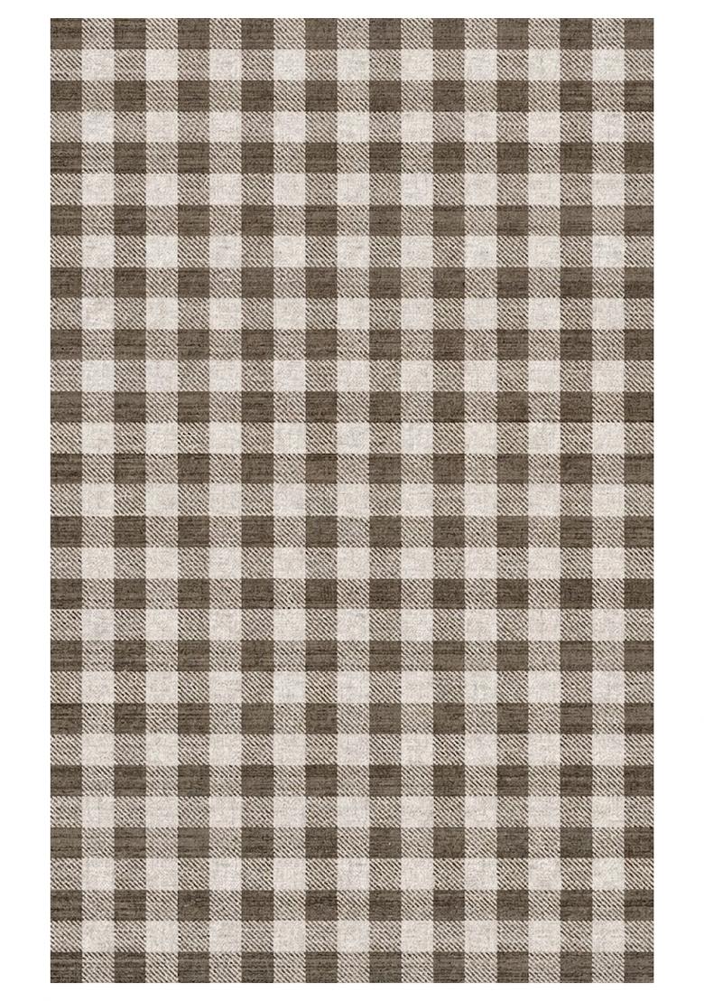Saffron Rugs Hand Tufted Brown Checkered Farmhouse Rectangular Wool Area Rug - Indya