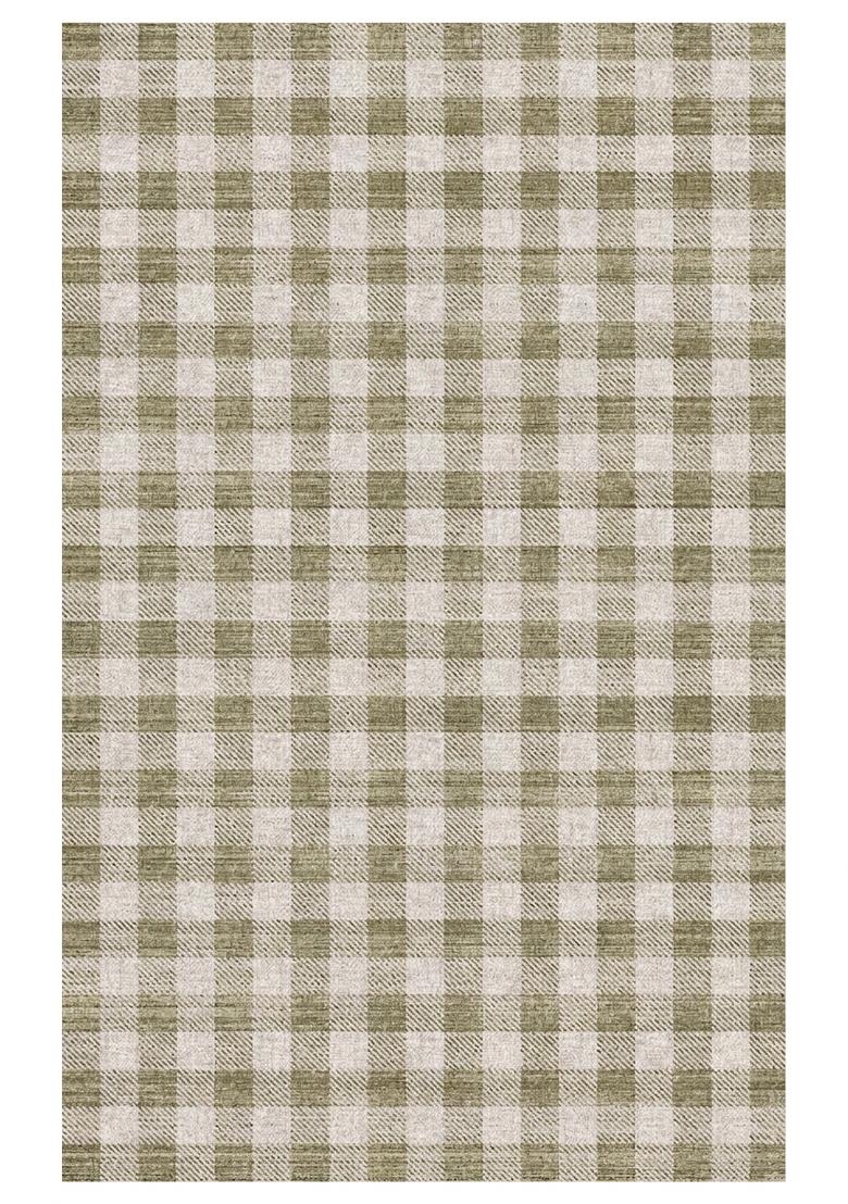 Saffron Rugs Hand Tufted Sage Green Checkered Farmhouse Rectangular Wool Area Rug - Indya