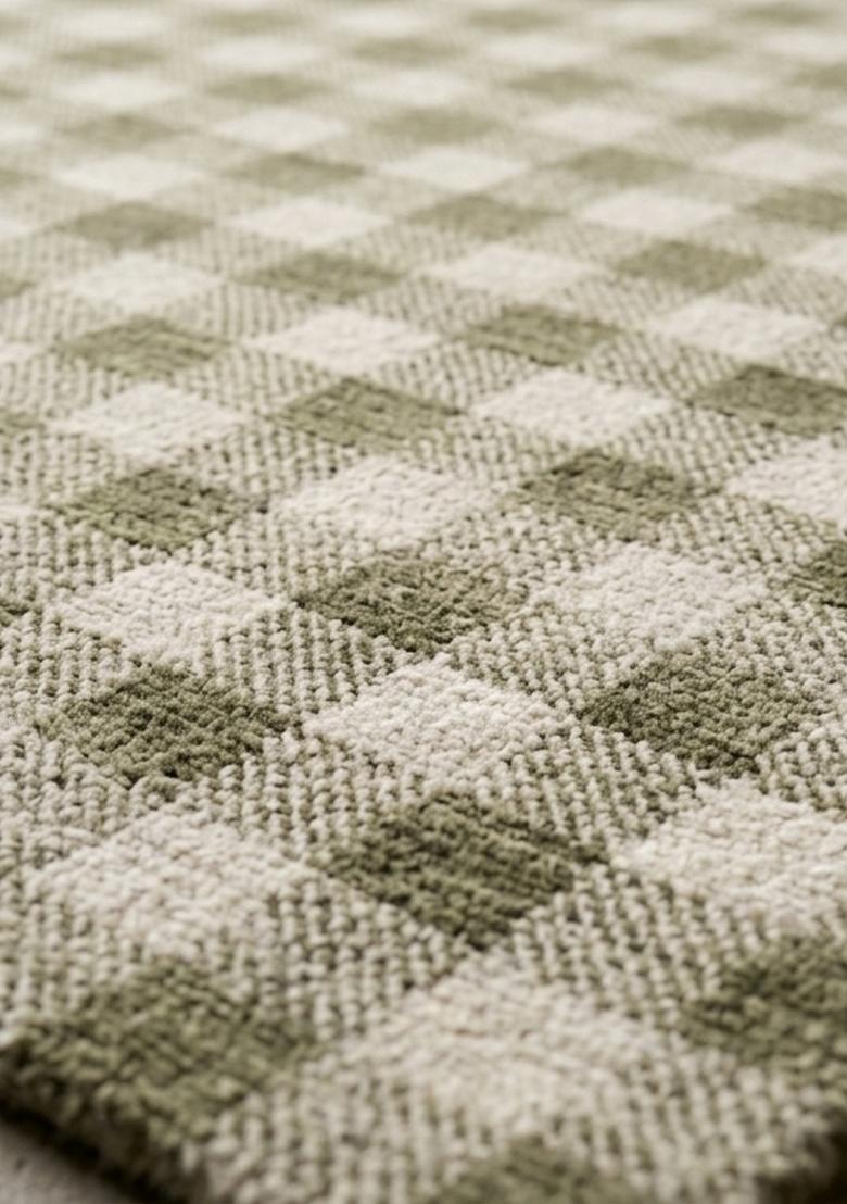Saffron Rugs Hand Tufted Sage Green Checkered Farmhouse Rectangular Wool Area Rug - Indya