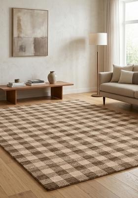 Saffron Rugs Hand Tufted Beige Checkered Farmhouse Rectangular Wool Area Rug