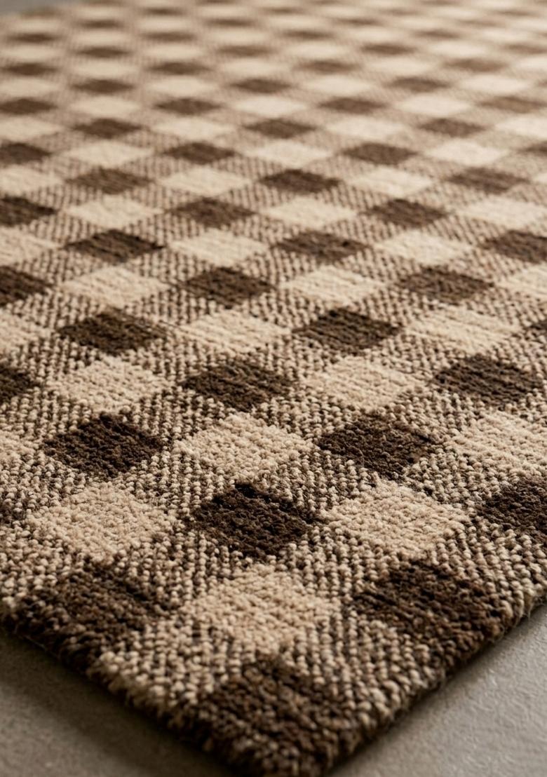 Saffron Rugs Hand Tufted Beige Checkered Farmhouse Rectangular Wool Area Rug - Indya