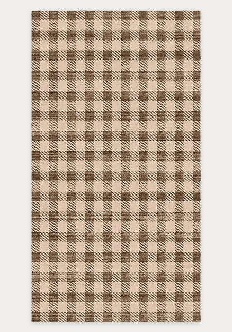 Washable Rugs Wool Blend Area Rug | Beige Checkered Non Slip Carpet For Living Room
