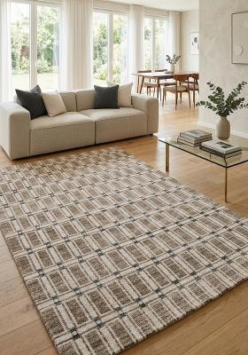 Saffron Rugs Hand Tufted Beige Taupe Geometric Contemporary Rectangular Wool Area Rug