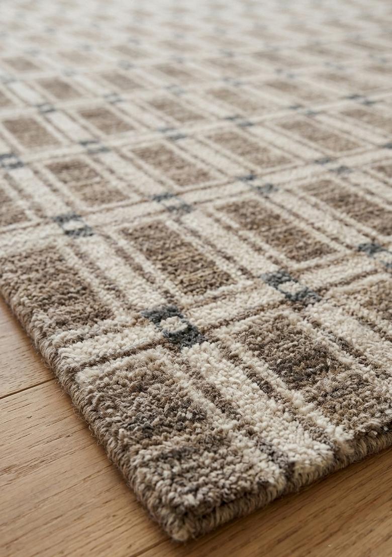 Saffron Rugs Hand Tufted Beige Taupe Geometric Contemporary Rectangular Wool Area Rug - Indya