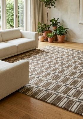 Saffron Rugs Hand Tufted Warm Taupe Brown Geometric Contemporary Rectangular Wool Area Rug